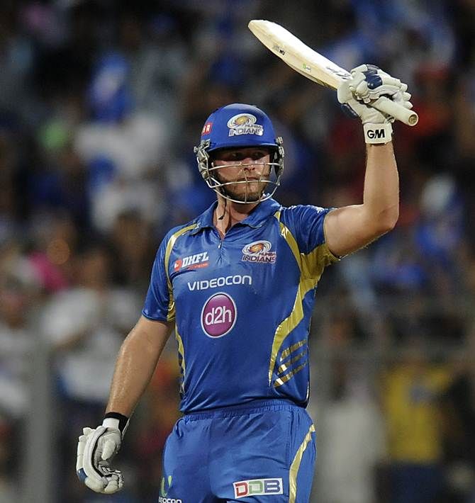 Corey Anderson acknowledges the cheers after hitting 95 for the Mumbai Indians against the Rajasthan Royals,  May 25, 2014. Photograph: BCCI