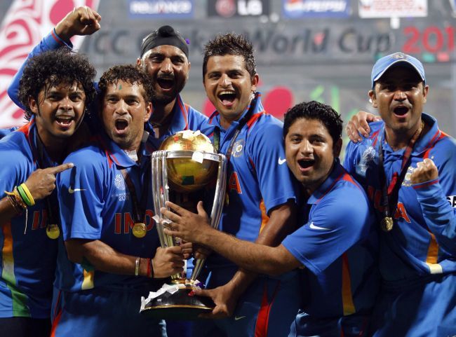 Sachin Tendulkar celebrates after winning the 2011 World Cup. Photograph: Adnan Abidi/Reuters