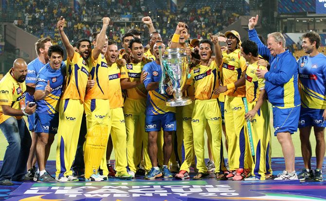 Chennai Super Kings celebrate after winning the Champions League T20 title in 2014
