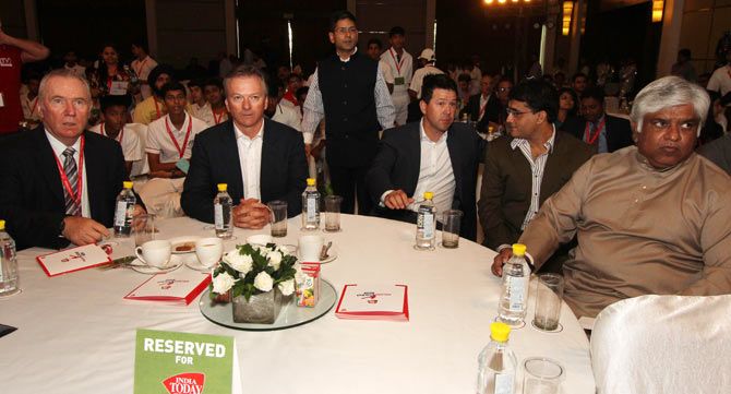 Allan Border, Steve Waugh, Ricky Ponting, Sourav Ganguly and Arjuna Ranatunga at the Aaj Tak Salaam Cricket conclave in New Delhi on Saturday