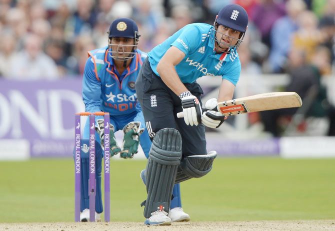 England captain Alastair Cook bats during the 3rd One-Day International against India at Trent Bridge