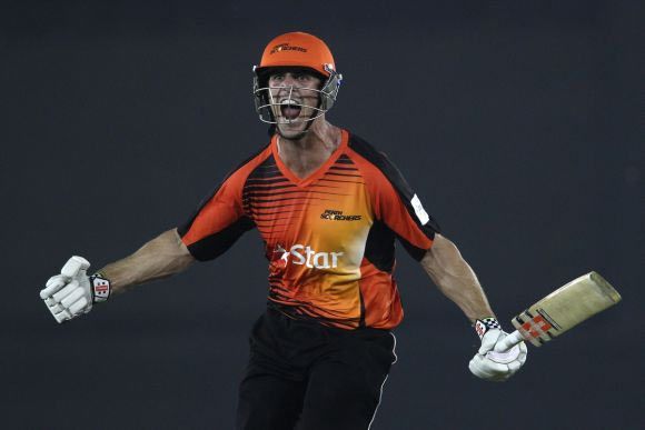 Mitchell Marsh celebrates after winning the game for Perth Scorchers