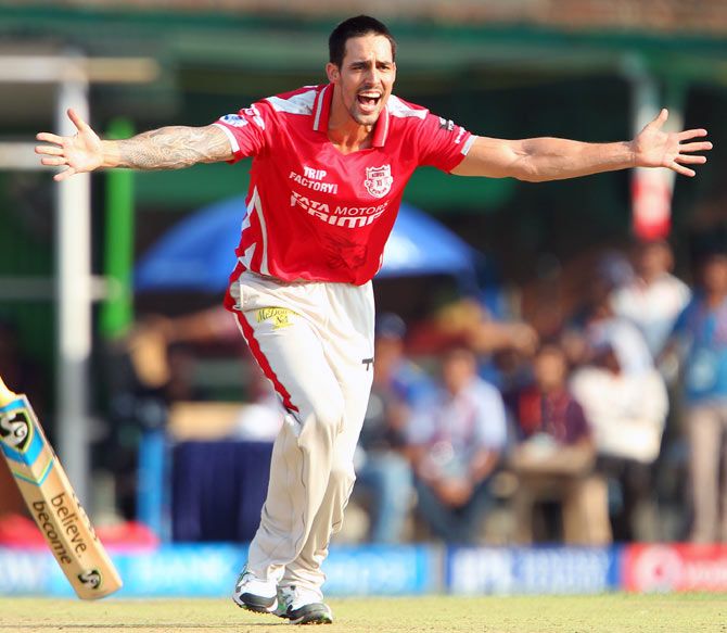 Mitchell Johnson playing for the Kings XI Punjab in IPL 7. Photograph: BCCI
