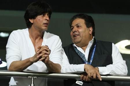 Kolkata Knight Riders owner Shah Rukh Khan and IPL Governing Council chairman Rajeev Shukla at the opening ceremony of the eighth edition of the tournament in Kolkata.