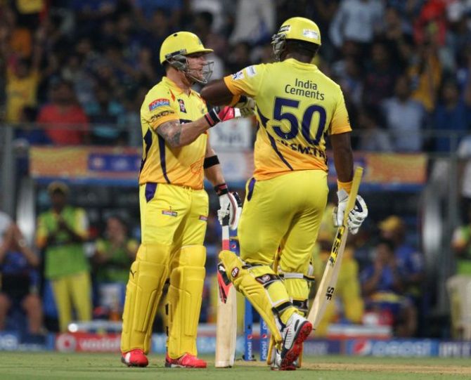 Brendon McCullum and Dwayne Smith of Chennai Super Kings