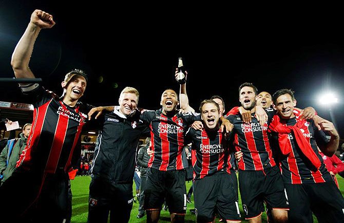 Bournemouth players celebrate at the end of the match