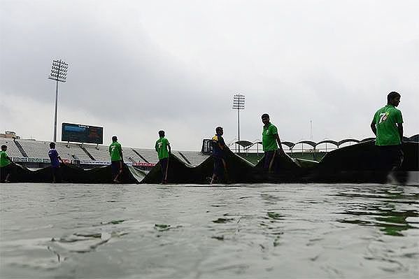 Covers are laid on the pitch as rains wash out the 5th Day's play of the 2nd Test between Bangladesh and South Africa on Monday 