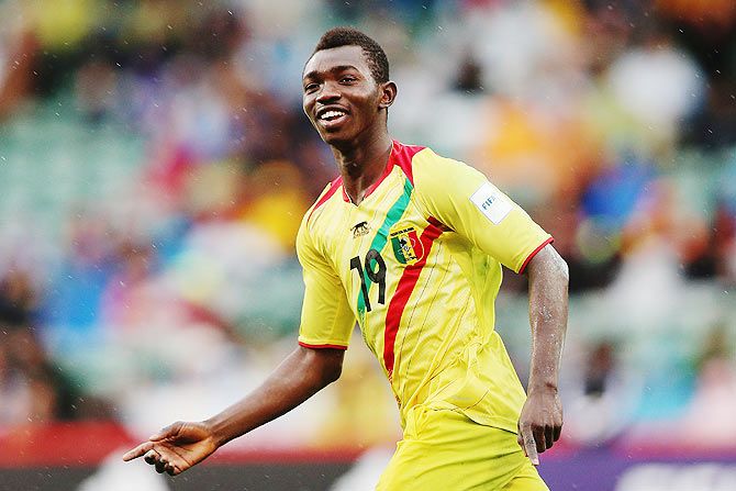 Adama Traore of Mali celebrates after scoring a goal