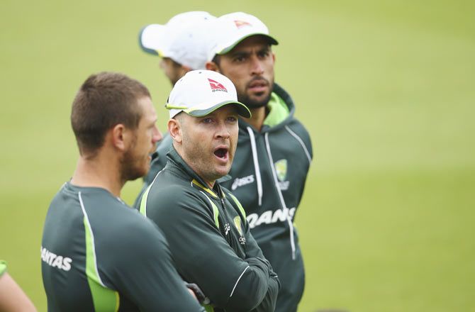 Michael Clarke of Australia looks on during a nets session ahead of the 5th Ashes Test match at The Kia Oval in London on Tuesday