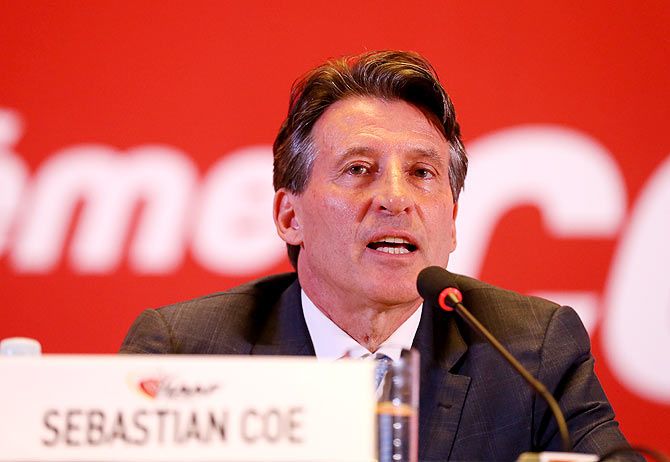 Lord Sebastian Coe addresses the delegates after being elected the new president of the IAAF during the 50th IAAF Congress at the China National Convention Centre, CNCC in Beijing on Wednesday