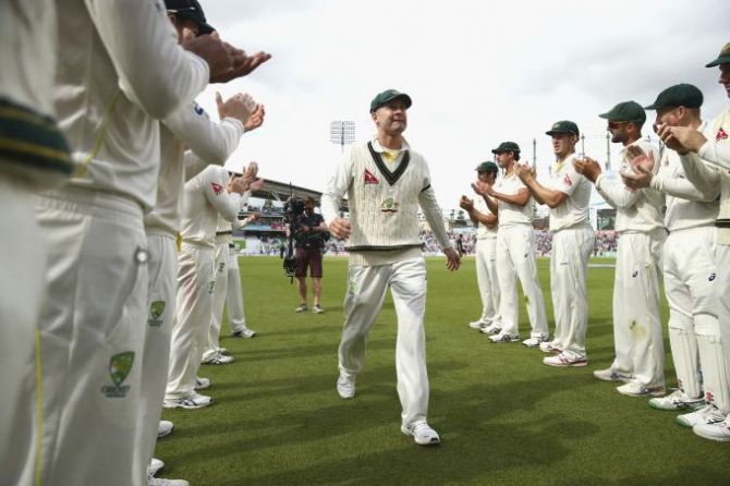 Australia's Michael Clarke walks from the ground after his last Test match during day 4 of the 5th Investec Ashes Test match