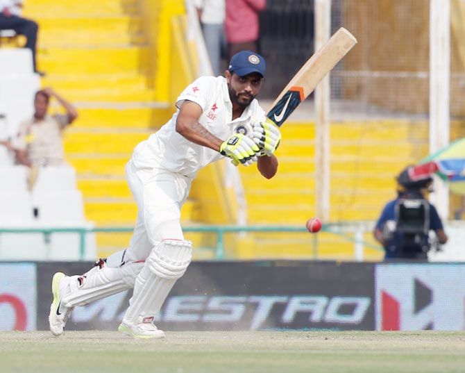 India's Ravindra Jadeja bats during the Nagpur Test