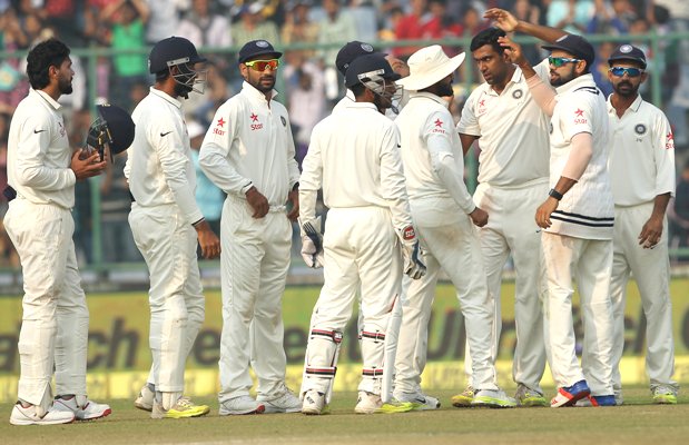 Ravichandran Ashwin of India celebrates the wicket of Temba Bavuma 