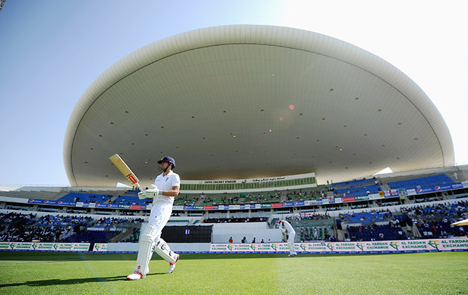 England's Alastair Cook at the Zayed Cricket Stadium in Abu Dhabi 