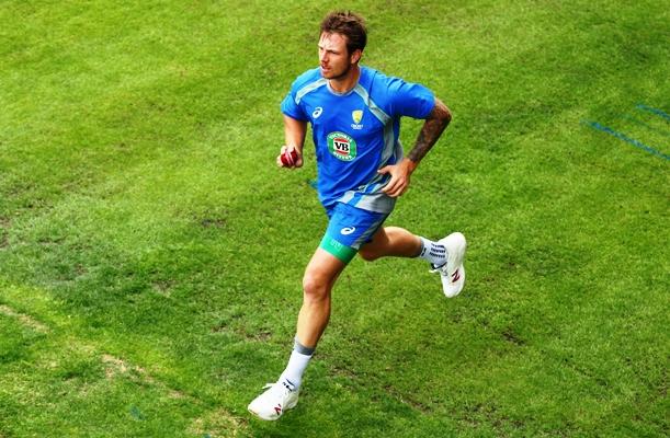 James Pattinson of Australia runs in to bowl during an Australia nets session 