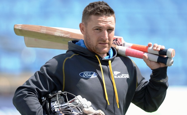 Brendon McCullum of New Zealand prepares to bat during a nets session 