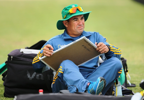 South African coach Russell Domingo prepares for his training session 