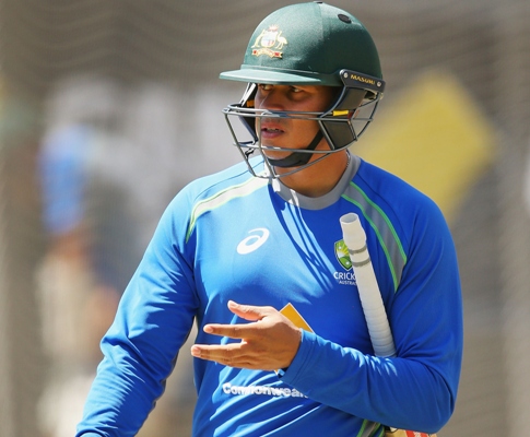 Usman Khawaja looks ahead during an Australian nets session at the Melbourne Cricket Ground 
