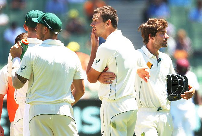 Australia's Josh Hazlewood reacts after dismissing West Indies' Darren Bravo but having the delivery ruled a no-ball