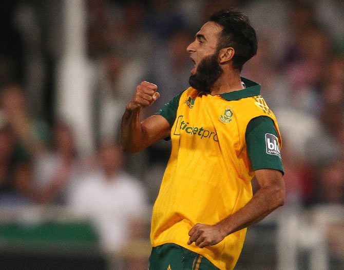 Imran Tahir of South Africa celebrates