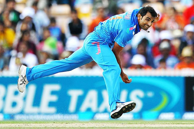 Mohammed Shami of India bowls