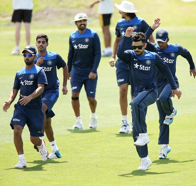 India players warm up during a training session