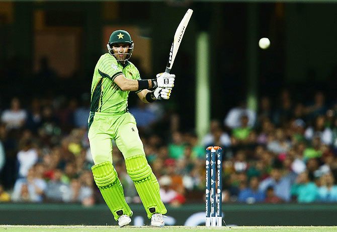 Misbah ul-Haq of Pakistan enroute an unbeaten 91 against England during their ICC Cricket World Cup warm-up match at Sydney Cricket Ground on Wednesday