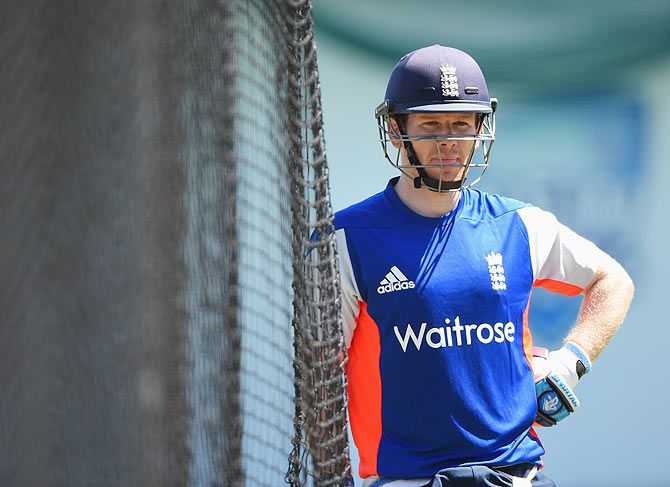 England captain Eoin Morgan looks on during an England nets session at the Sydney Cricket Ground