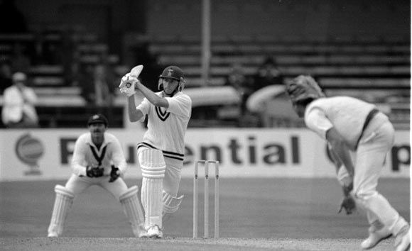Zimbabwe's Duncan Fletcher hits Australia's Jeff Thomson for a four enroute an upset win in the 1983 World Cup at Trent Bridge