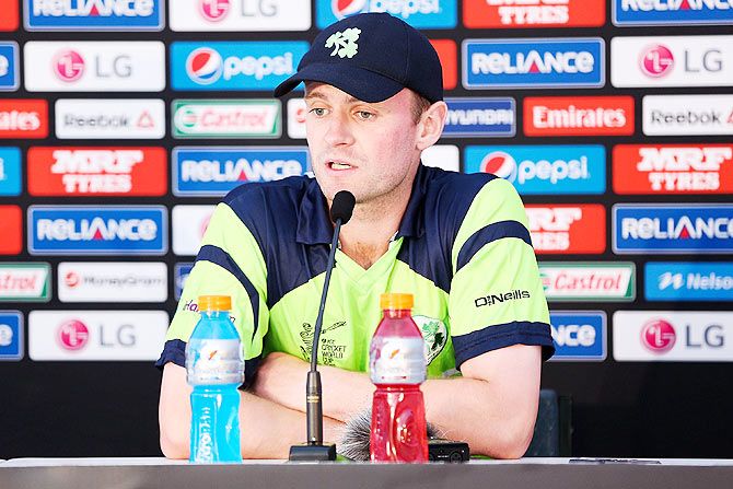 Ireland captain William Porterfield speaks to the media after the win against West Indies