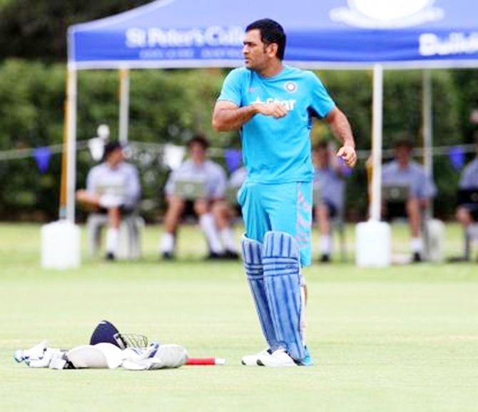 Indian captain Mahendra Singh Dhoni during the practice session