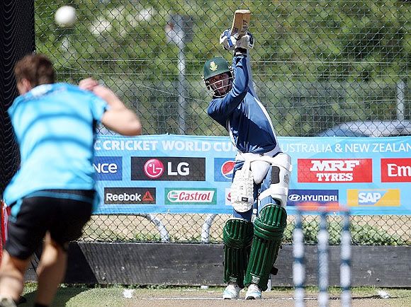 South Africa's Aaron Phangiso bats in the nets