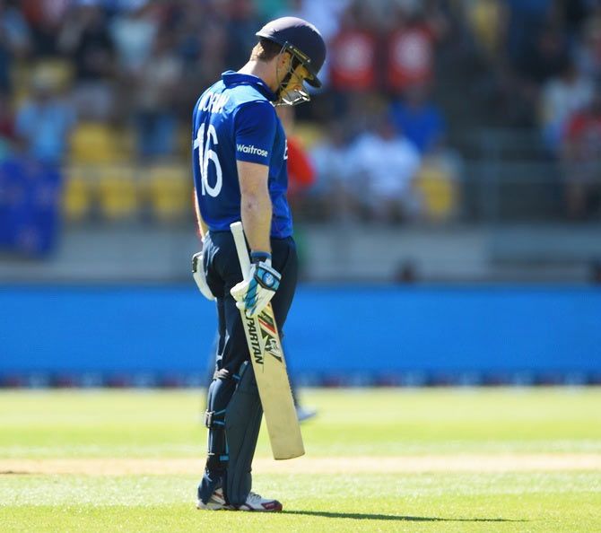 England captain Eoin Morgan looks dejected after losing his wicket 