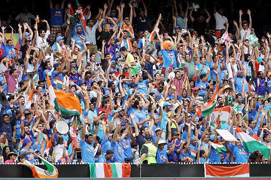 India fans cheer during the ICC World Cup Pool B match played between India and South Africa at the Melbourne Cricket Stadium on Sunday