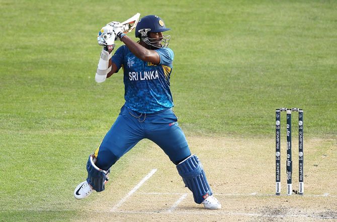 Thisara Perera of Sri Lanka bats during the 2015 ICC Cricket World Cup match between Sri Lanka and Afghanistan at University Oval in Dunedin on Sunday