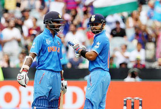 Indian players Shikhar Dhawan and Virat Kohli during their match against South African on Sunday