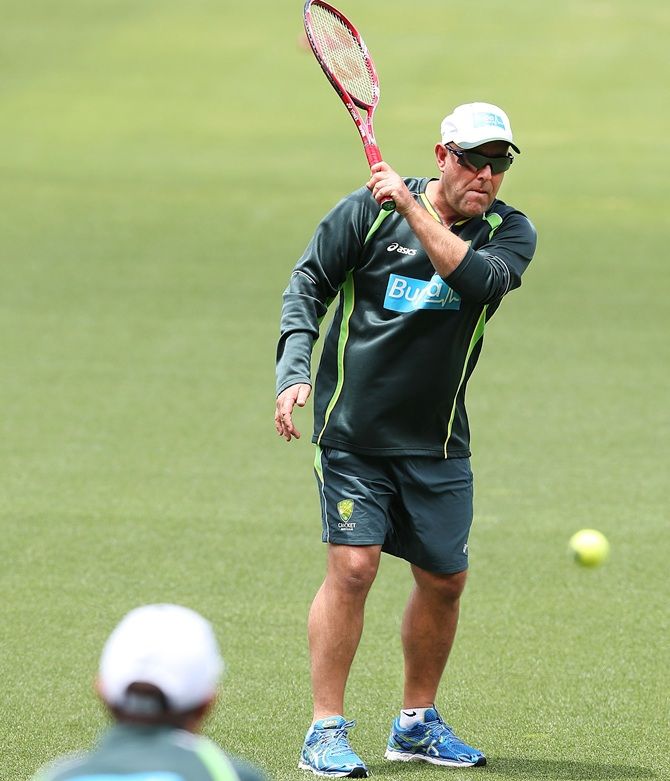 Darren Lehmann, coach of Australia, looks on during an Australian nets session