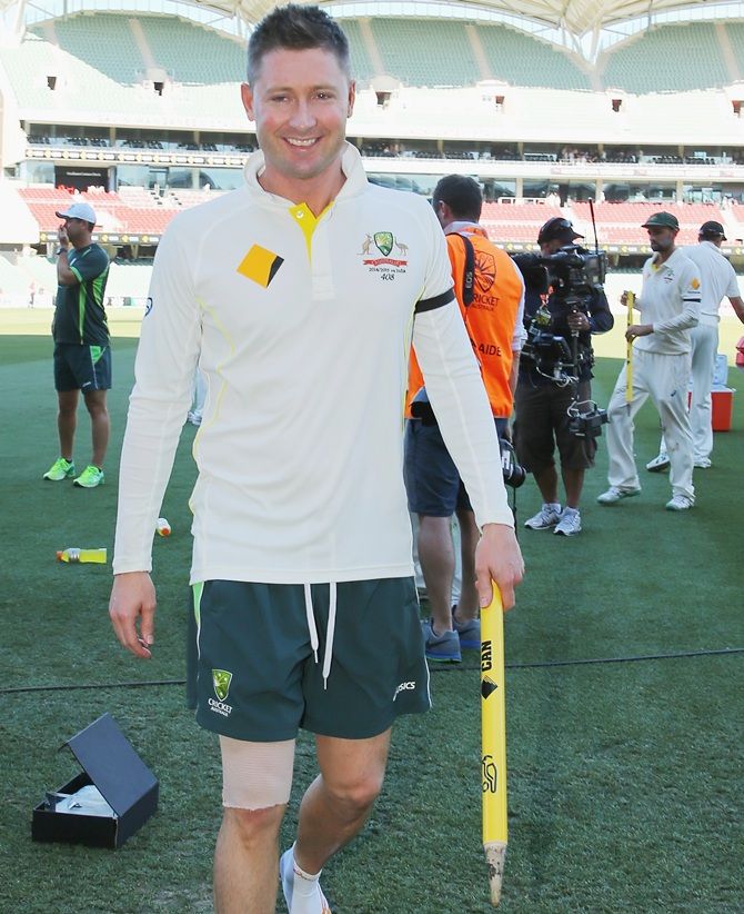 Michael Clarke of Australia leaves the field 