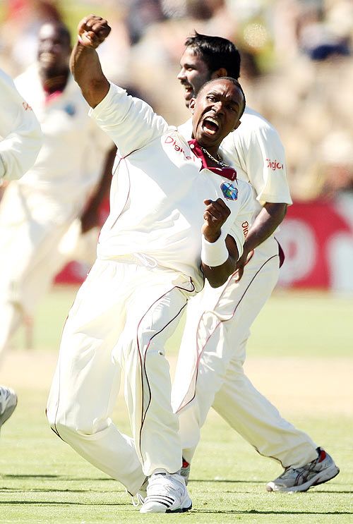 Dwayne Bravo of the West Indies celebrates a wicket