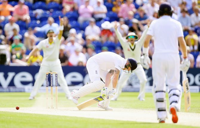 England batsman Ben Stokes survives an LBW appeal from Australia bowler Mitchell Starc on Day 3 of the 1st Ashes Test on Friday.