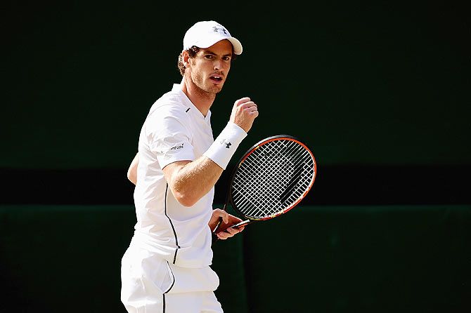 Great Britain's Andy Murray celebrates winning a point on Friday