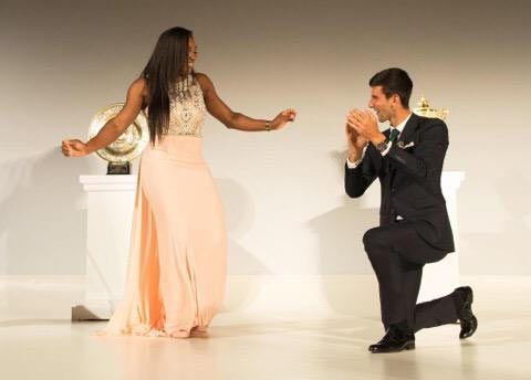 Serena Williams and Novak Djokovic dance at the Wimbledon Champions dinner on Sunday