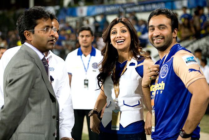 Then Rajasthan Royals co-owner Raj Kundra -- seen here with wife actress Shilpa Shetty and Lalit Modi