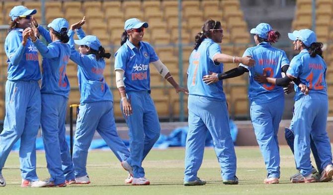 The Indian women's cricket team celebrate