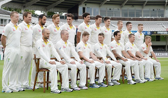 Australia pose for team photo ahead of their nets session at Lord's Cricket Ground on Wednesday