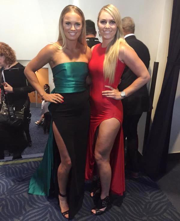 Image: Caroline Wozniacki (left) with skier Lindsey Vonn at the 2015 ESPY Awards, at Microsoft Theater in Los Angeles on Thursday, July 16