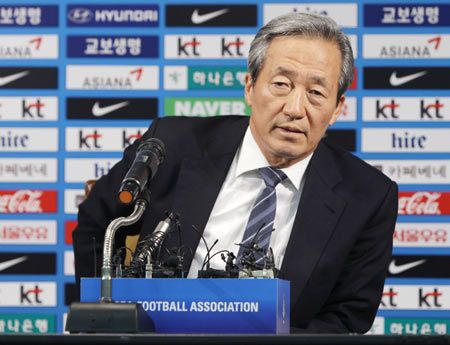 Former FIFA vice-president Chung Mong-Joon speaks during a press conference