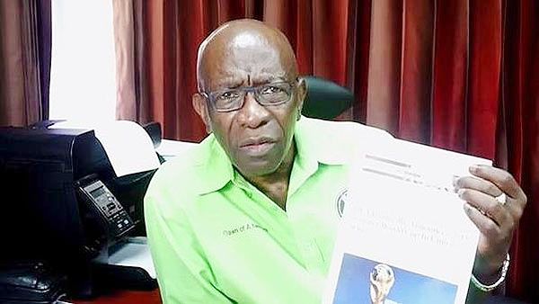 A video grab of Jack Warner citing an article from the satirical newspaper The Onion