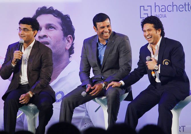 Sachin Tendulkar (right) with former teammates Sourav Ganguly and VVS Laxman