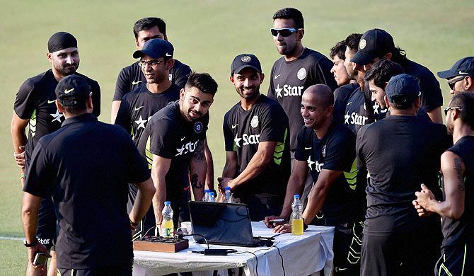 Indian cricketers at a training session